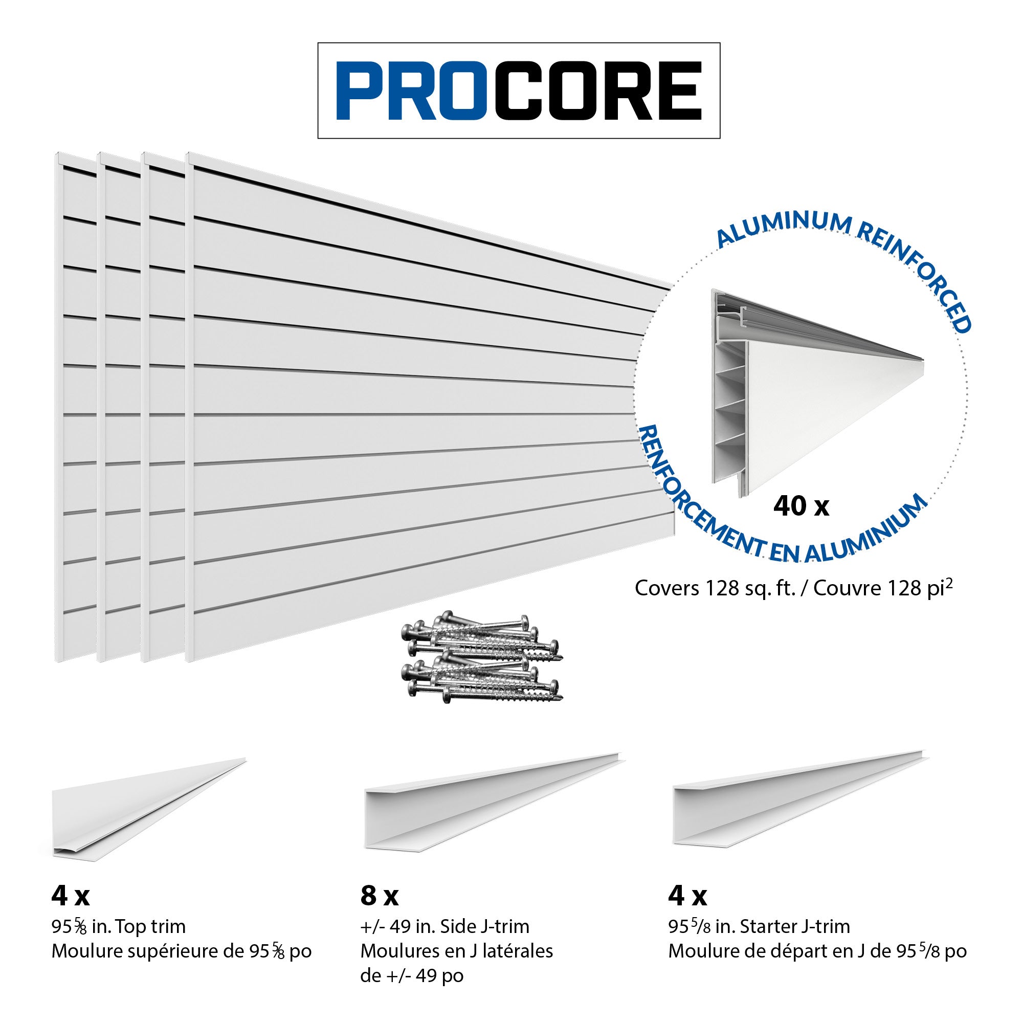 4 ft. x 8 ft. PROCORE PVC Slatwall – 4 Pack 128 sq ft