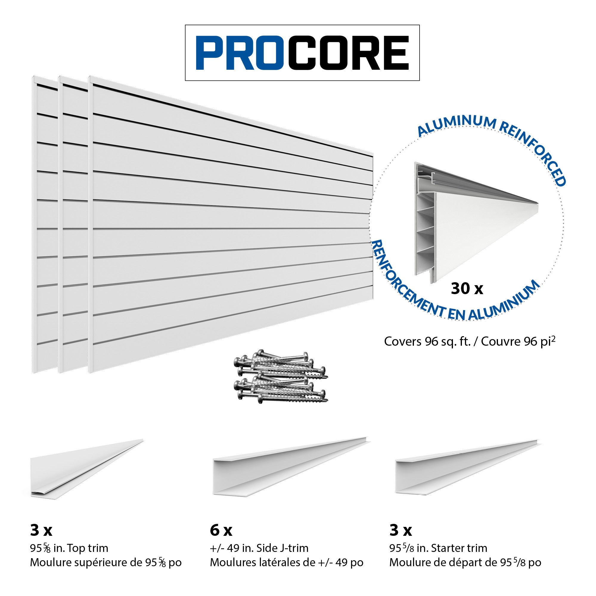 4 ft. x 8 ft. PROCORE PVC Slatwall - 3 Pack 96 sq ft