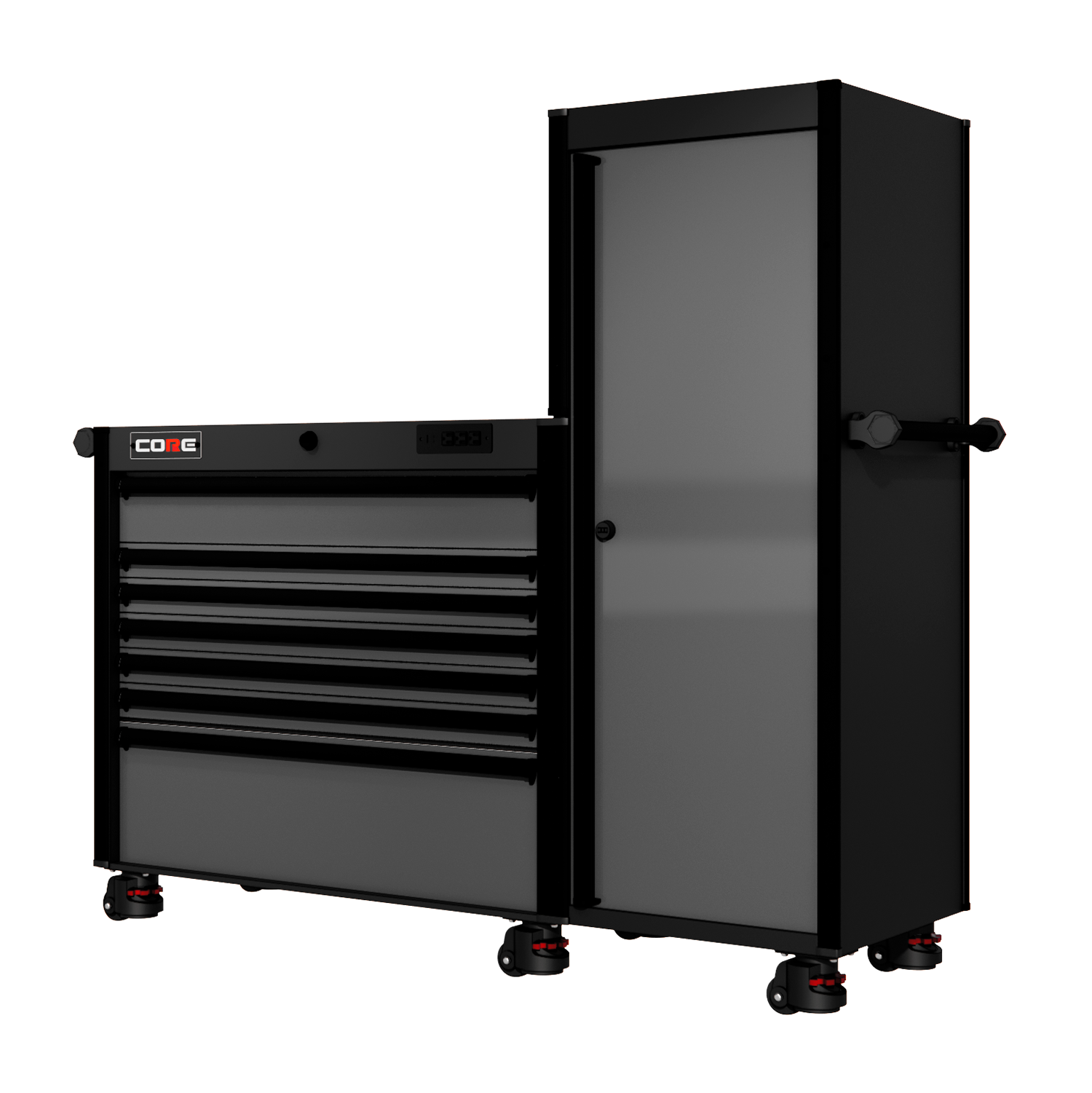 66 Series - 7 Drawers and Tall Locker - Black Handles - Foot Casters