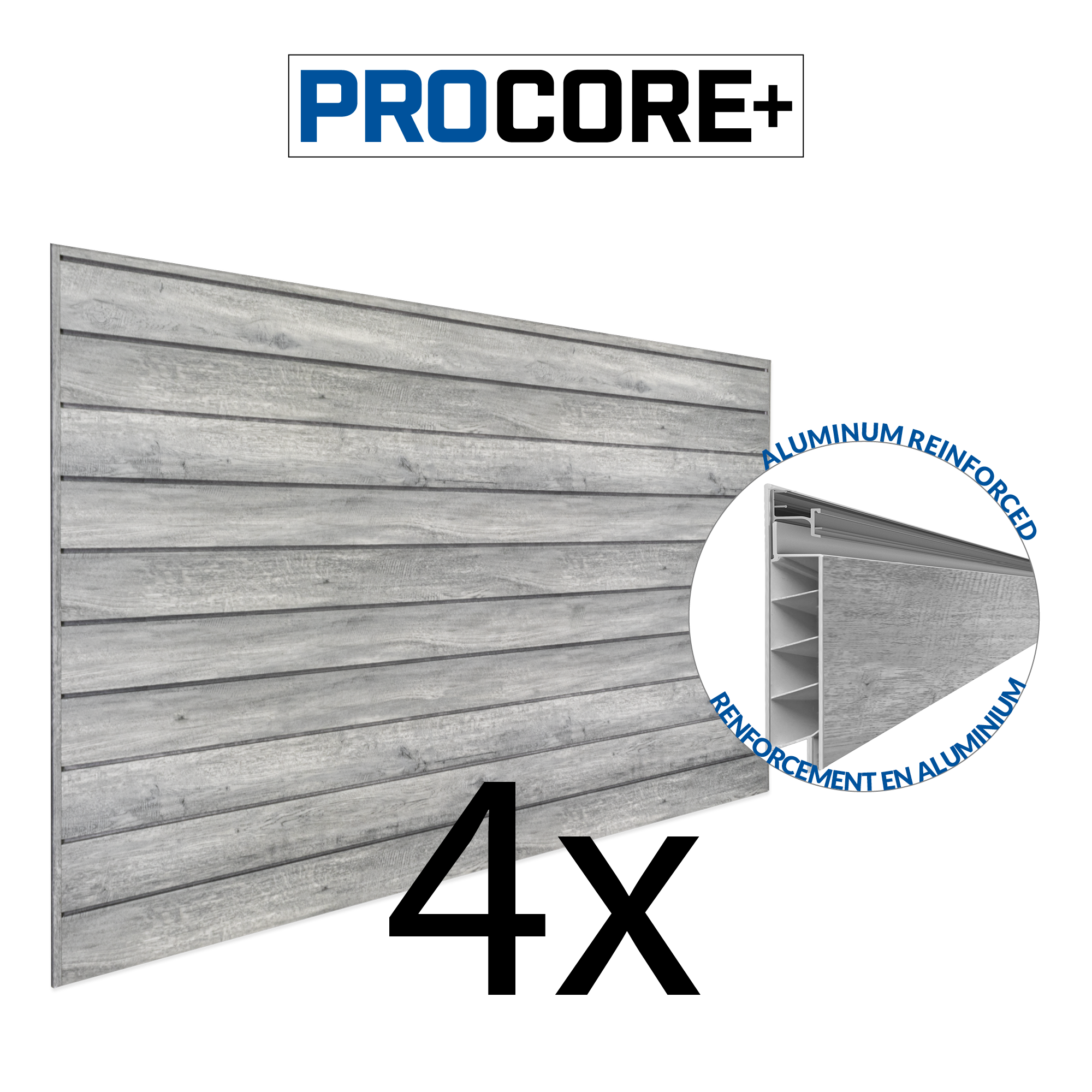 4 ft.  x 8 ft. PROCORE PLUS PVC Slatwall – 4 Pack 128 sq ft