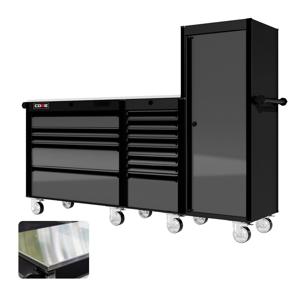 Série 88 - 13 tiroirs avec grand casier – Poignées noires - Roulettes traditionnelles