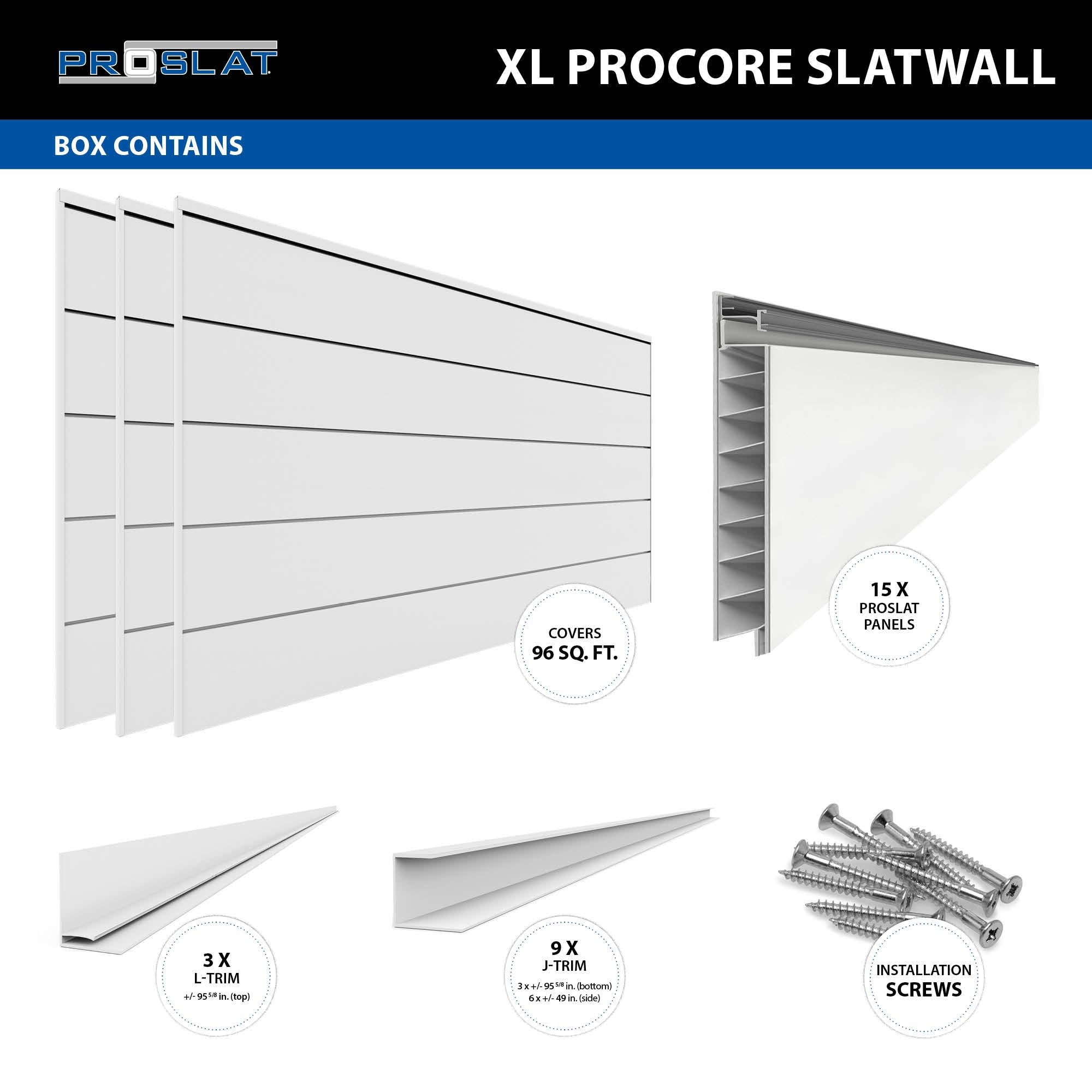 4 ft. x 8 ft. XL PROCORE Slatwall – 3 Pack 96 sq ft