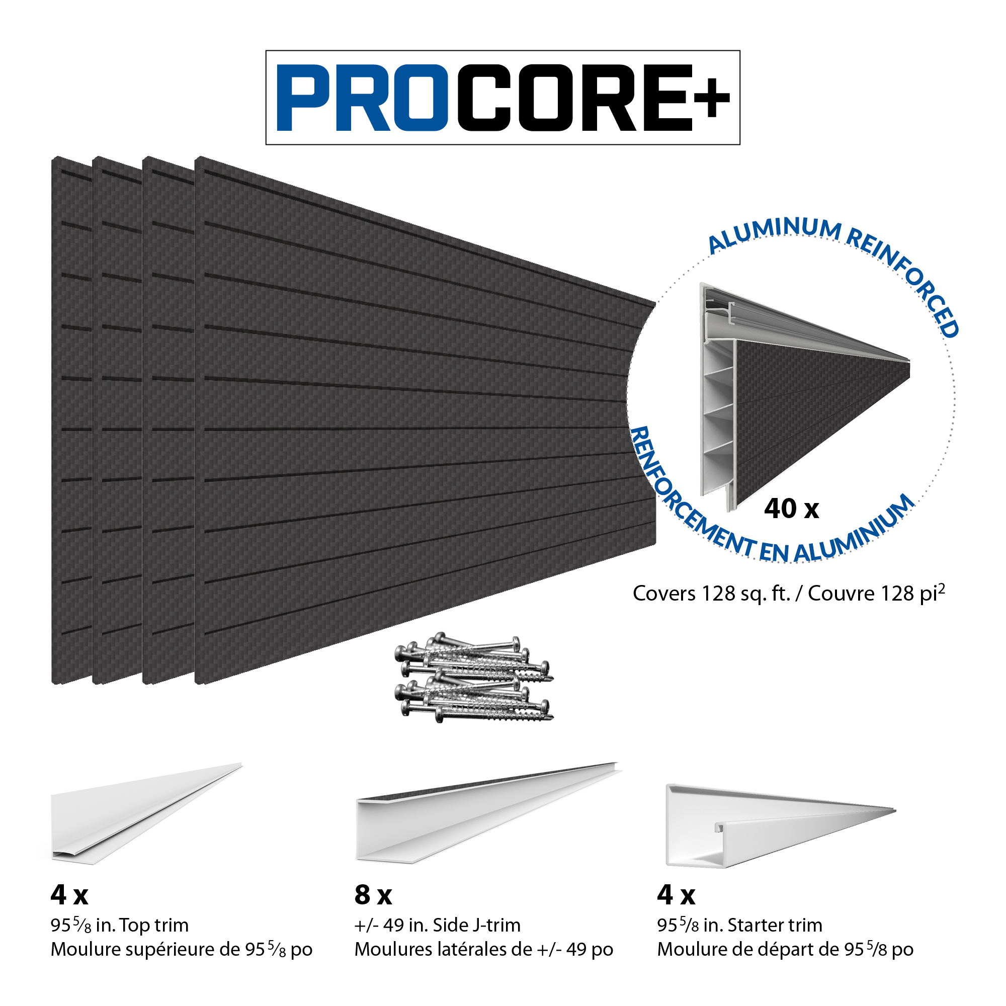 4 ft.  x 8 ft. PROCORE PLUS PVC Slatwall – 4 Pack 128 sq ft